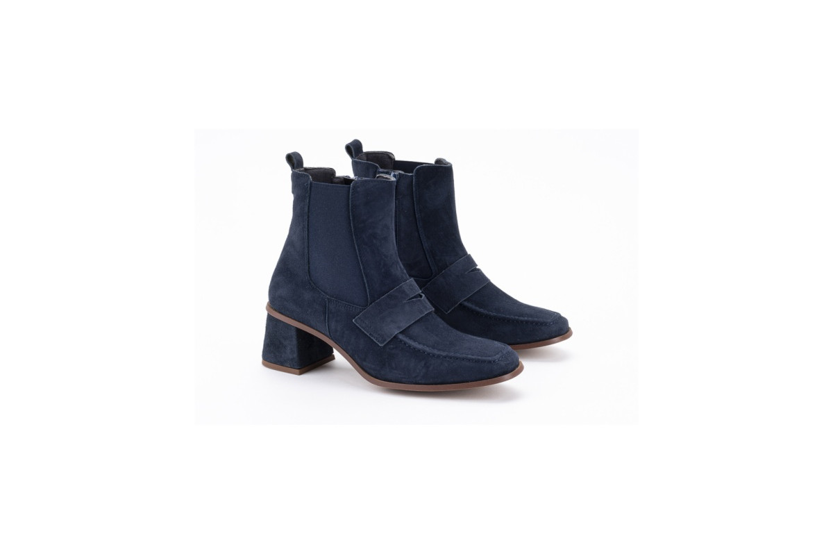 Bottines chelsea en daim à talon bottier - Bleu - Lince