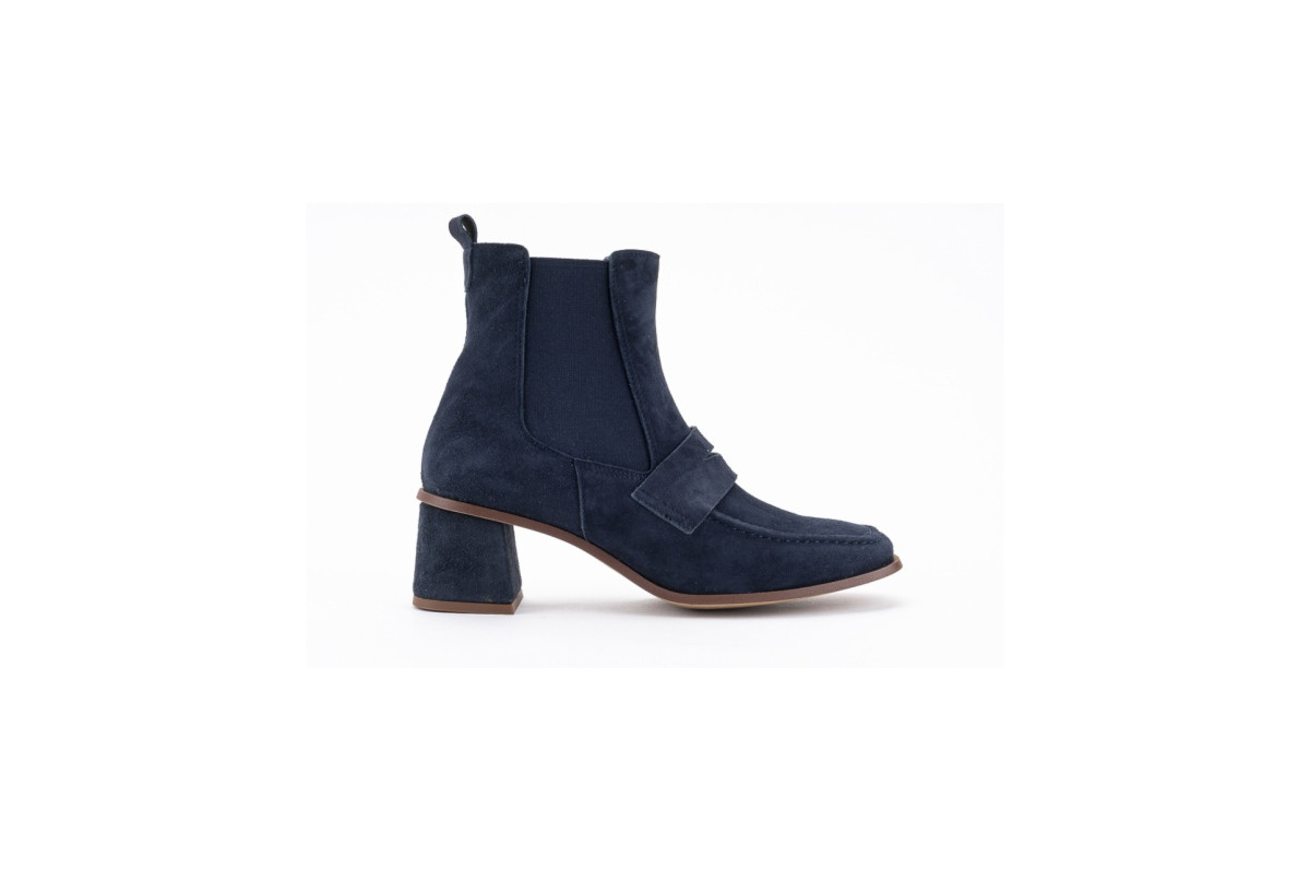 Bottines chelsea en daim à talon bottier - Bleu - Lince