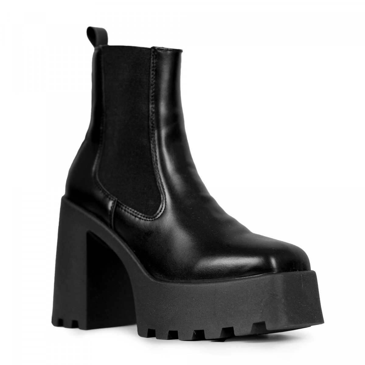 Bottines chelsea à talon en cuir synthétique - Noir - Altercore