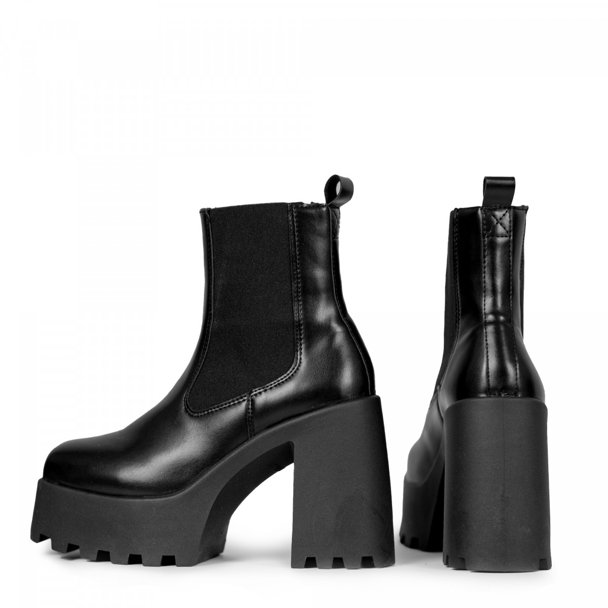 Bottines chelsea à talon en cuir synthétique - Noir - Altercore