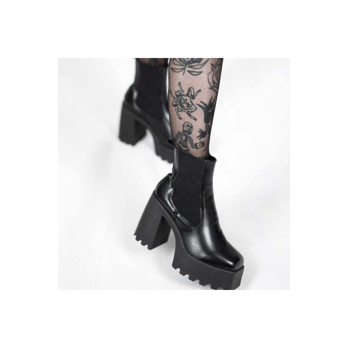 Bottines chelsea à talon en cuir synthétique - Noir - Altercore