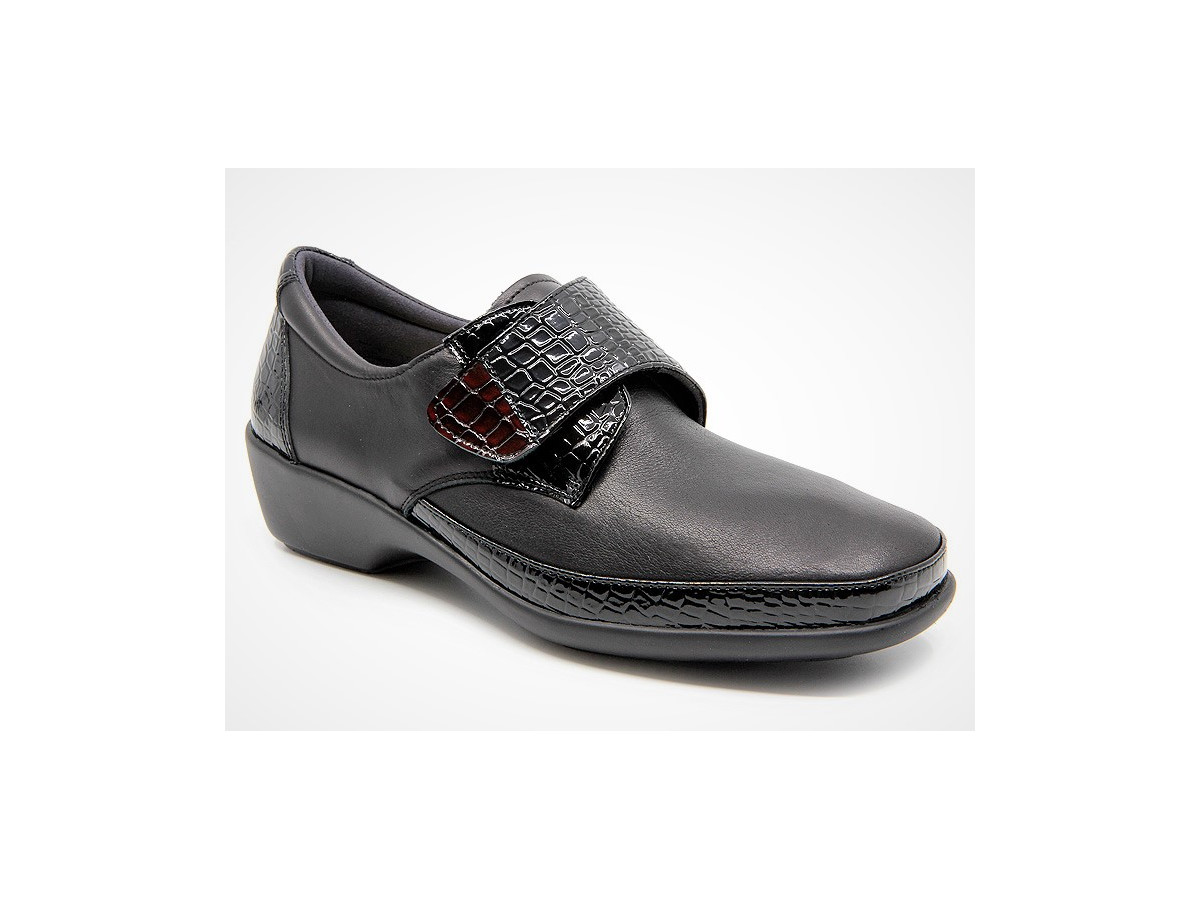 Chaussures orteils en griffes à détails verni effet croco - Noir - Mabel Shoes