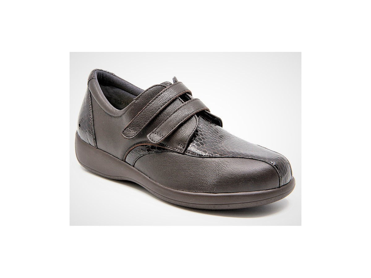 Chaussures confort en cuir à 2 velcros - Marron - Mabel Shoes