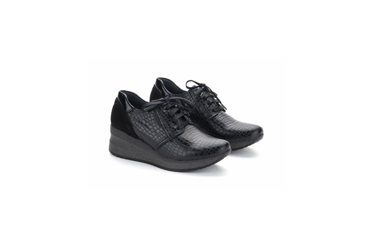 Baskets confortables en cuir à plateforme - Noir - Lince