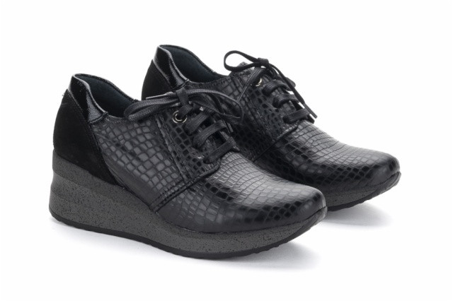 Baskets confortables en cuir à plateforme - Noir - Lince