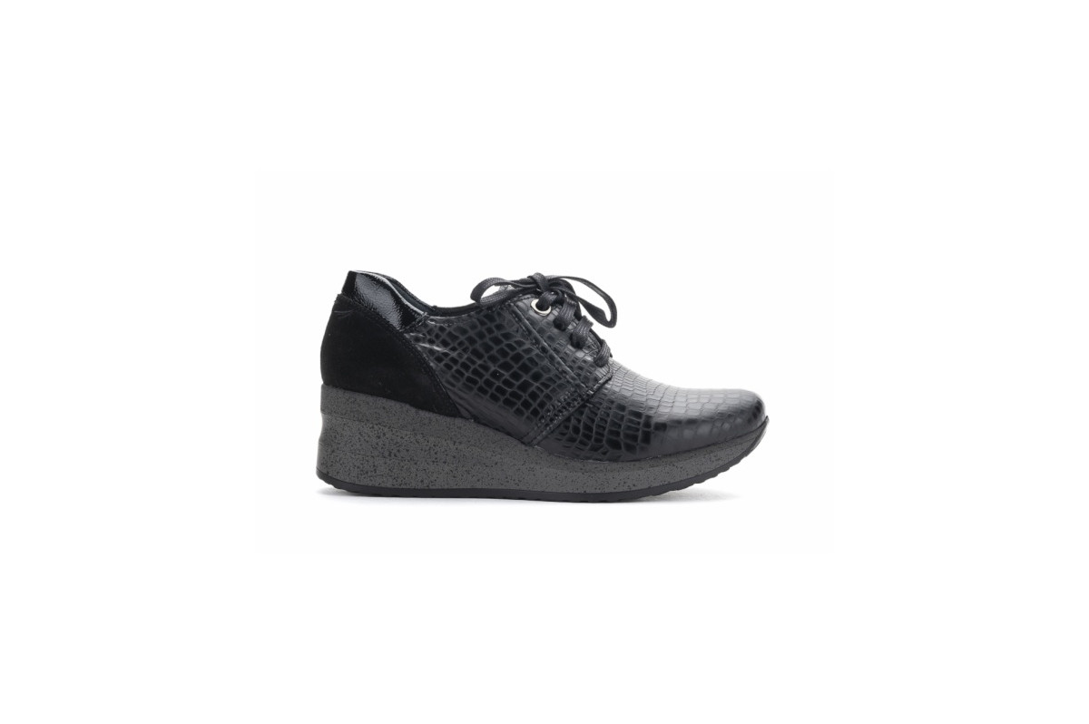 Baskets confortables en cuir à plateforme - Noir - Lince