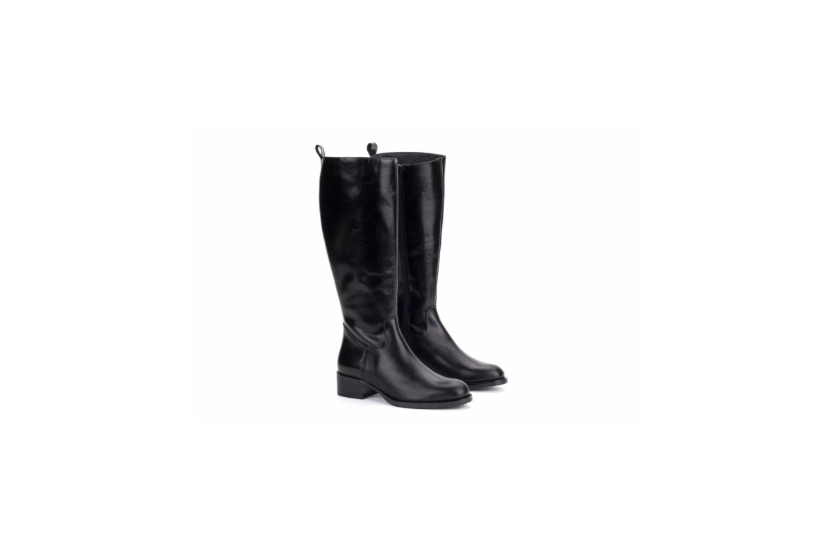 Bottes en cuir style cavalières - Noir - Lince