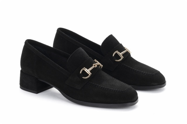 Mocassins en daim à boucle et petit talon - Noir - Lince