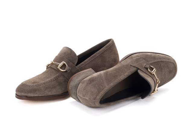 Mocassins en daim à boucle et petit talon - Gris - Lince