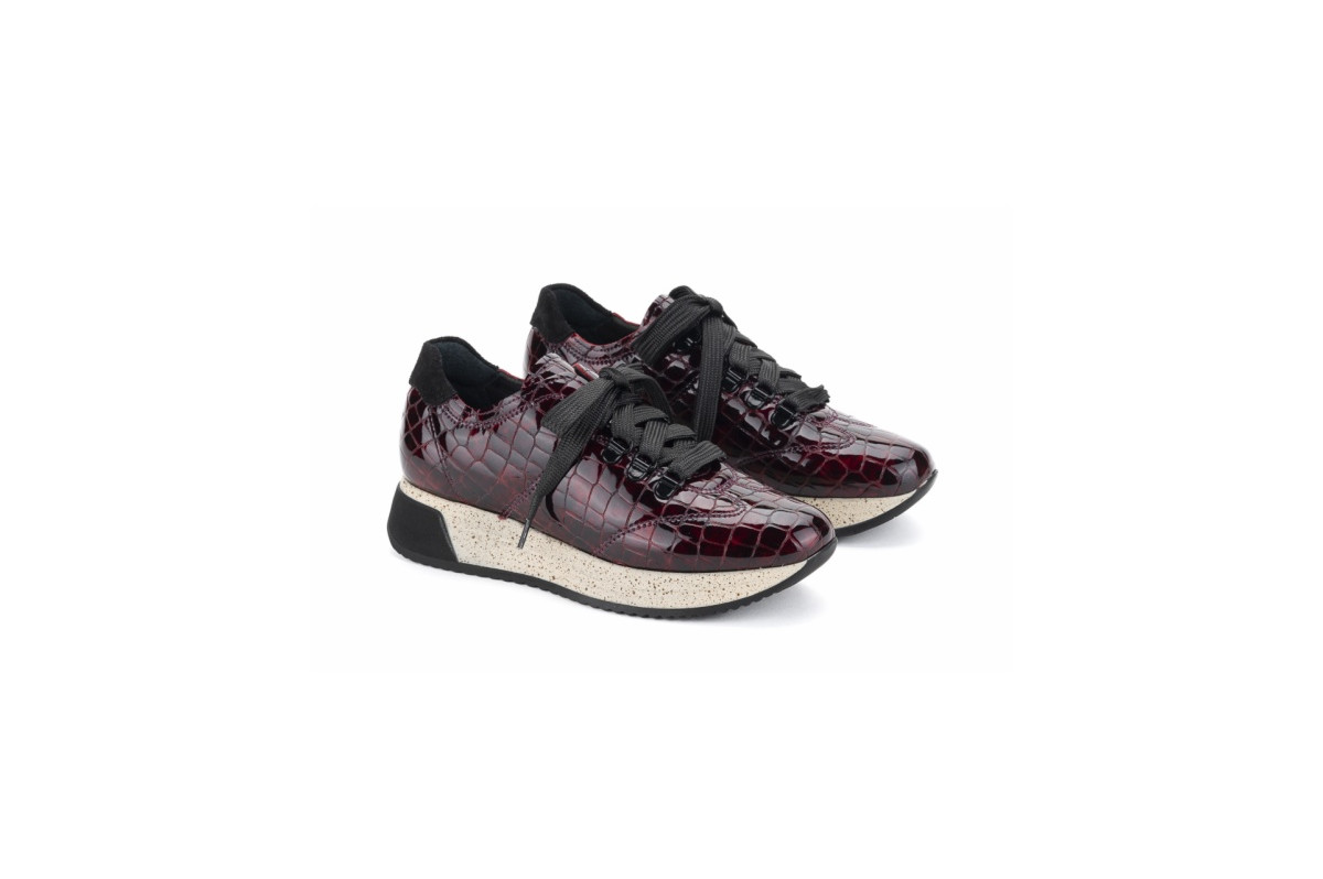 Baskets confortables en cuir effet croco - Bordeaux - Lince