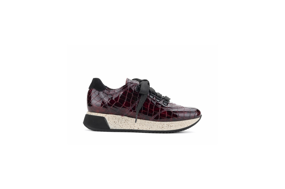 Baskets confortables en cuir effet croco - Bordeaux - Lince