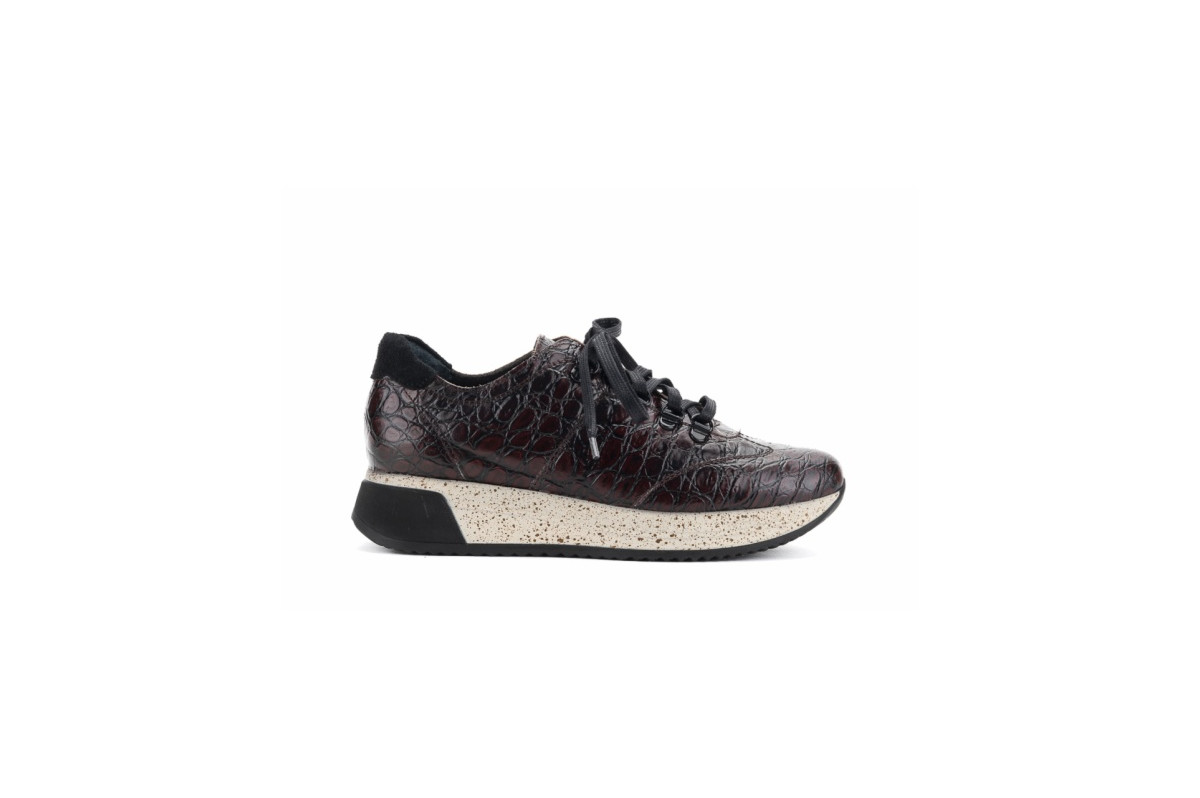 Baskets confortables en cuir effet croco - Marron - Lince