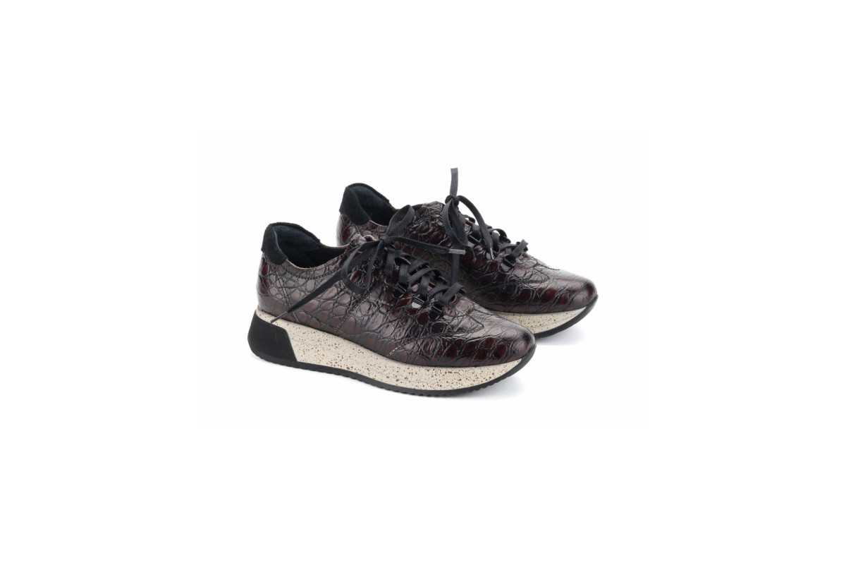 Baskets confortables en cuir effet croco - Marron - Lince