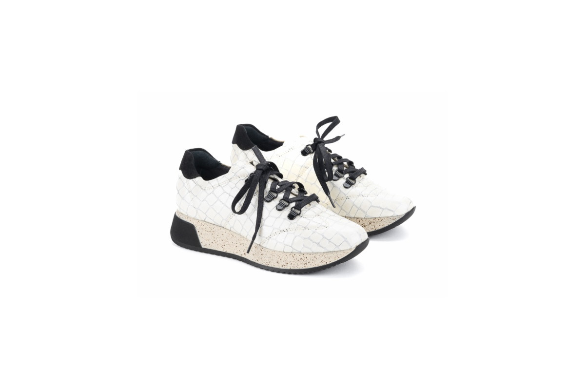 Baskets confortables en cuir effet croco - Blanc - Lince