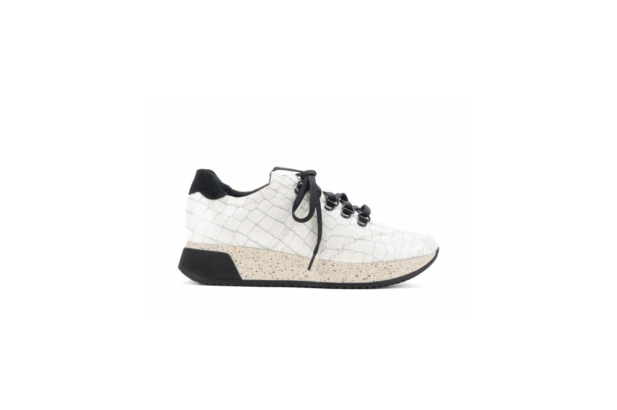 Baskets confortables en cuir effet croco - Blanc - Lince