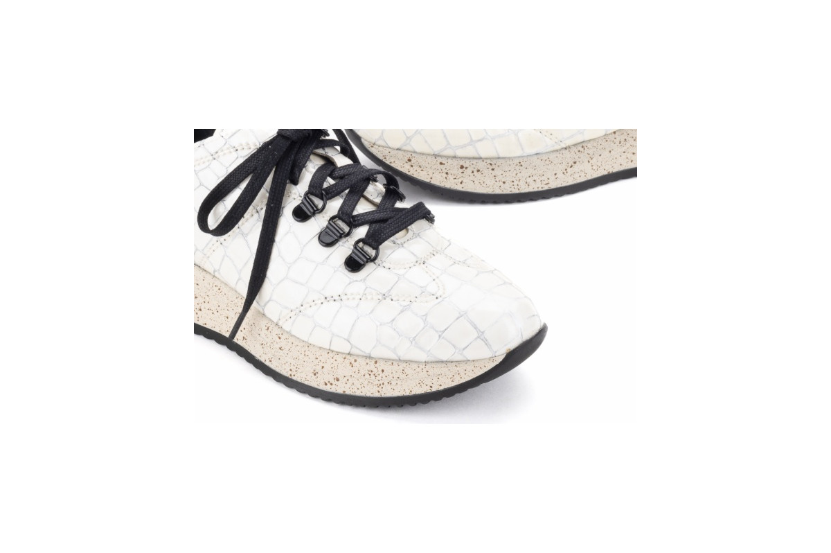 Baskets confortables en cuir effet croco - Blanc - Lince