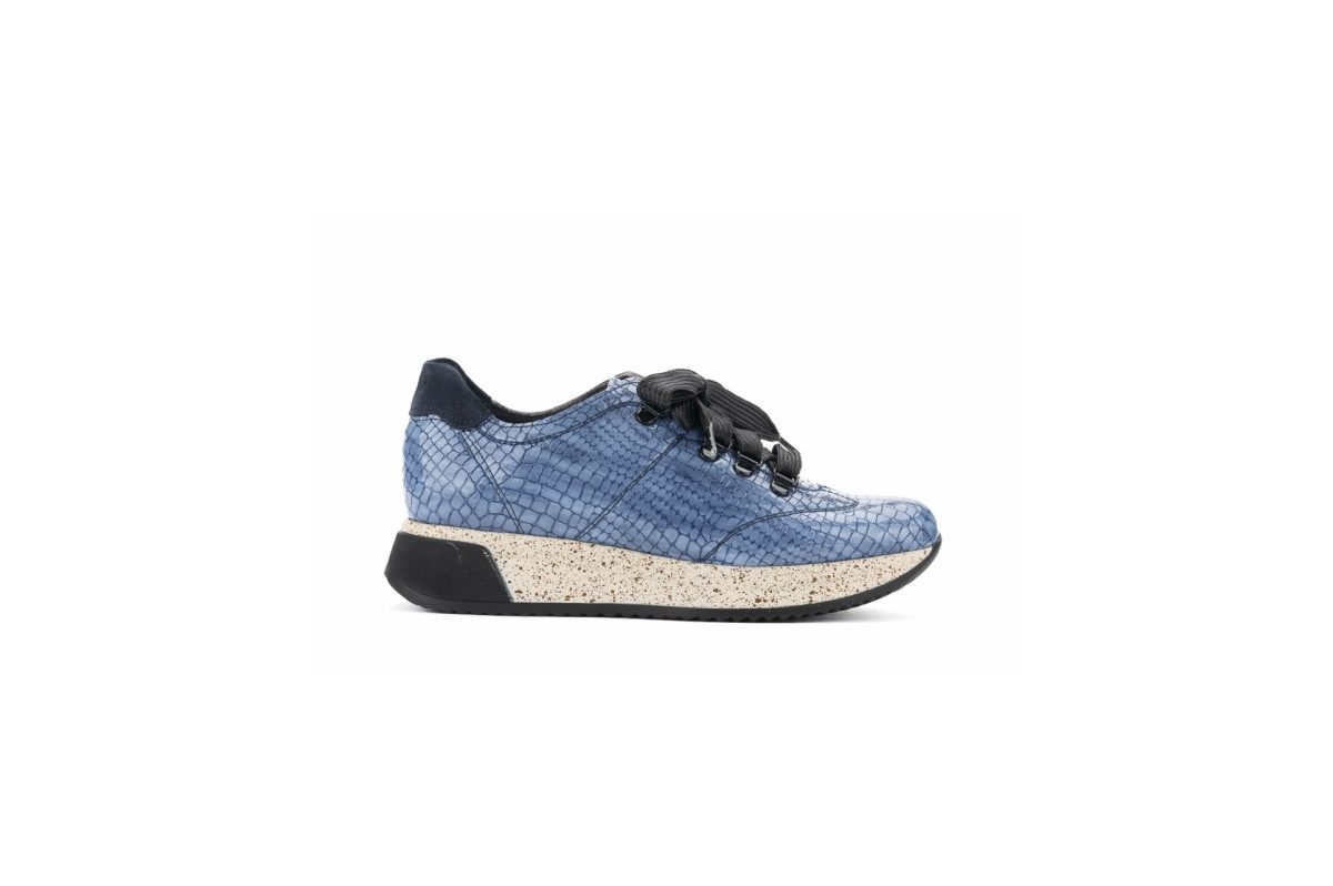 Baskets confortables en cuir effet croco - Bleu - Lince