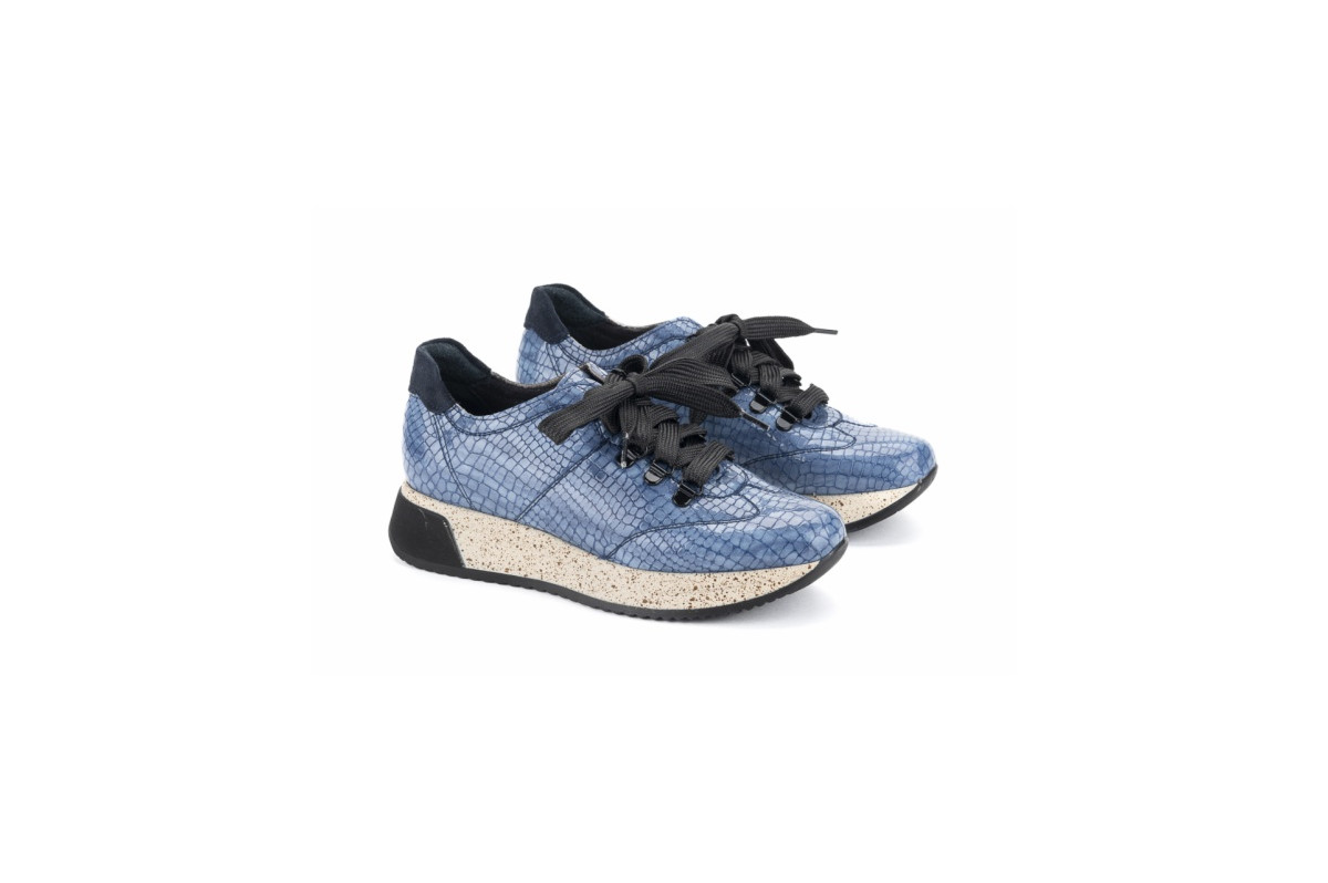 Baskets confortables en cuir effet croco - Bleu - Lince