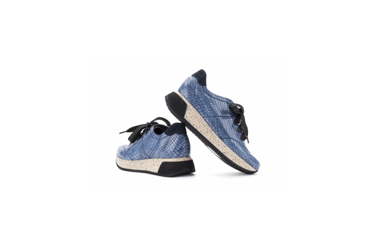 Baskets confortables en cuir effet croco - Bleu - Lince