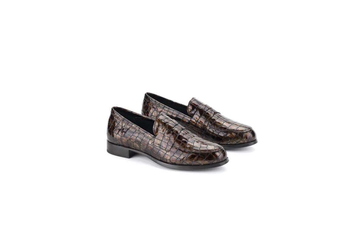 Mocassins en cuir effet croco - Marron - Lince