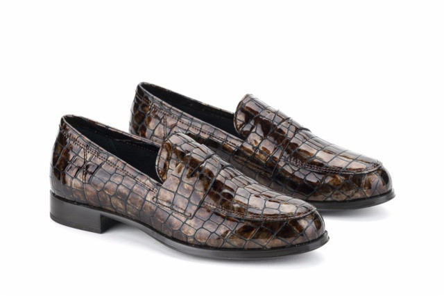 Mocassins en cuir effet croco - Marron - Lince