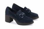 Mocassins à talon en daim et boucle - Bleu Marine - Lince