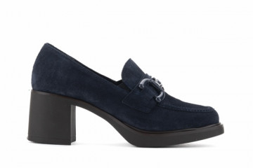 Mocassins à talon en daim et boucle - Bleu Marine - Lince