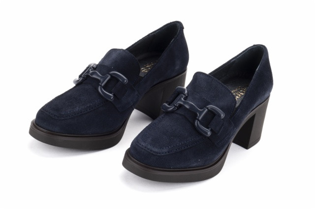 Mocassins à talon en daim et boucle - Bleu Marine - Lince