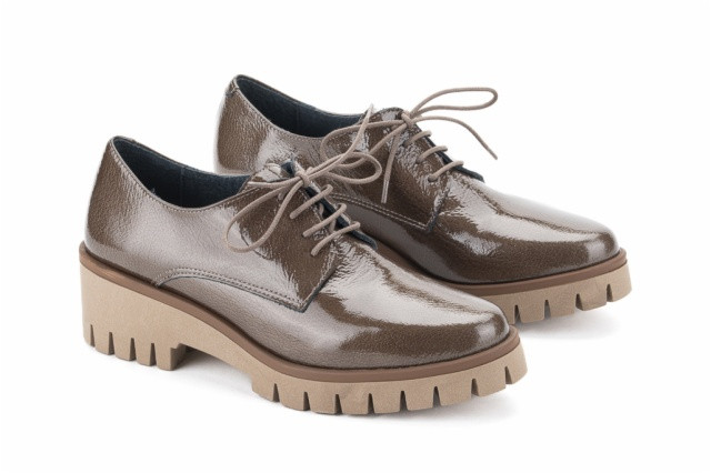 Derbies femme en cuir verni à plateforme - Marron - Lince