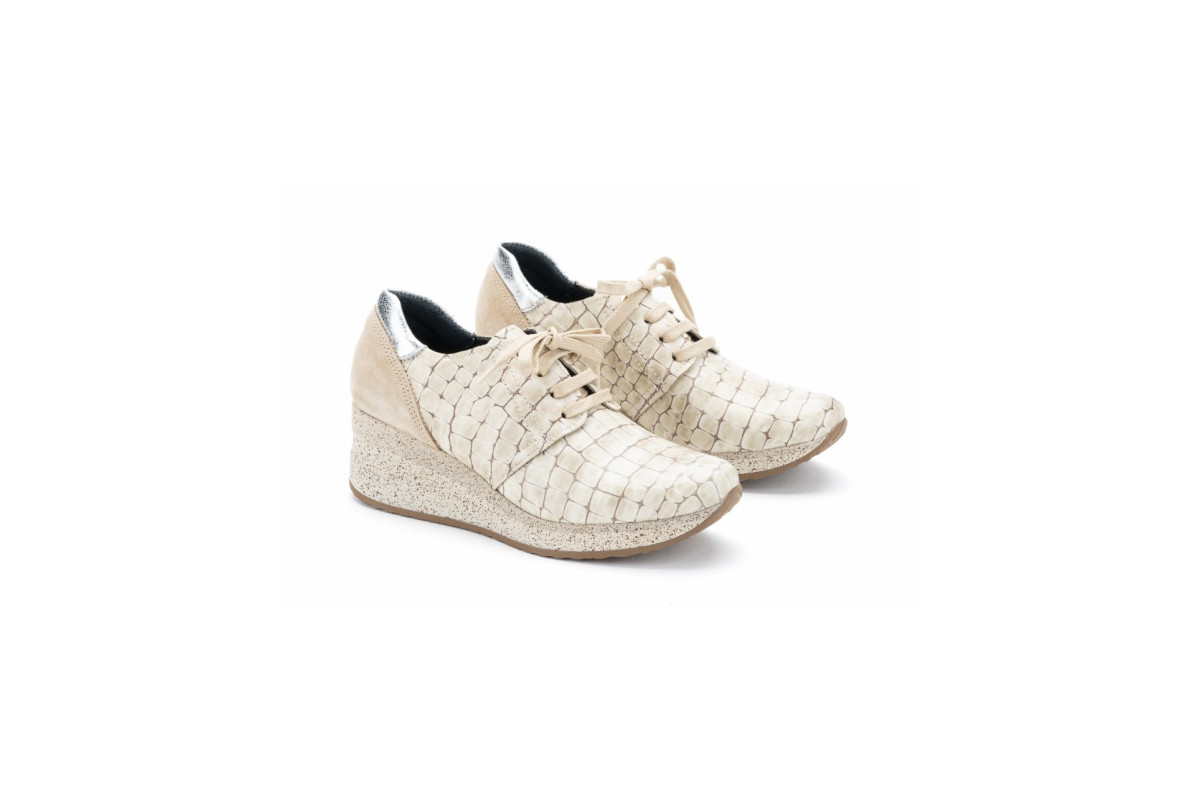 Baskets confortables en cuir à plateforme - Beige - Lince