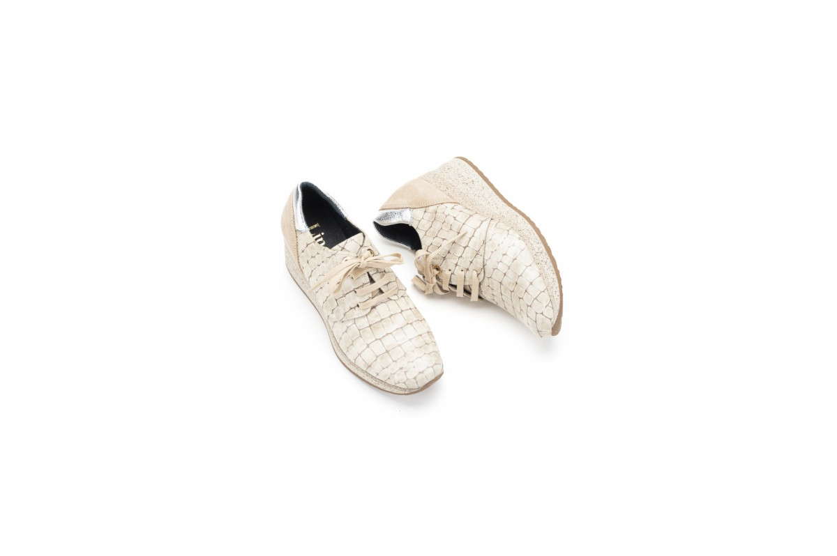 Baskets confortables en cuir à plateforme - Beige - Lince