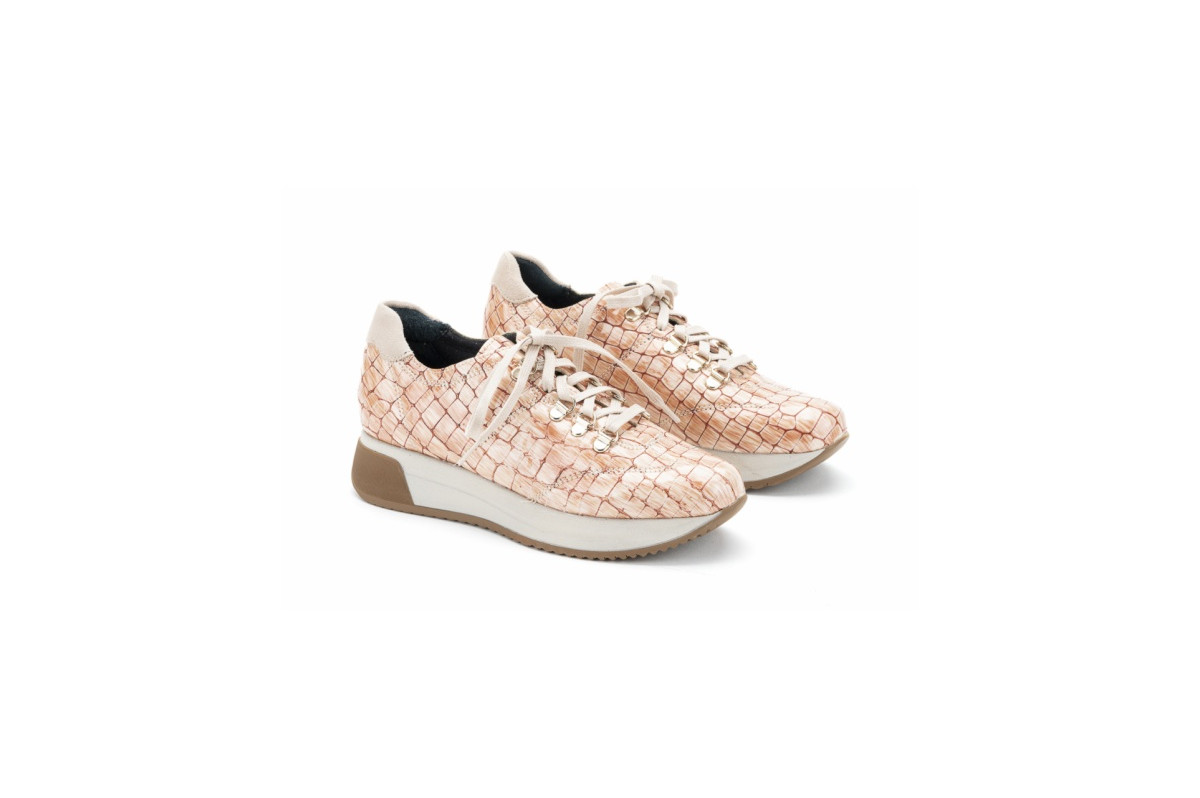 Baskets confortables en cuir effet croco - Orange - Lince