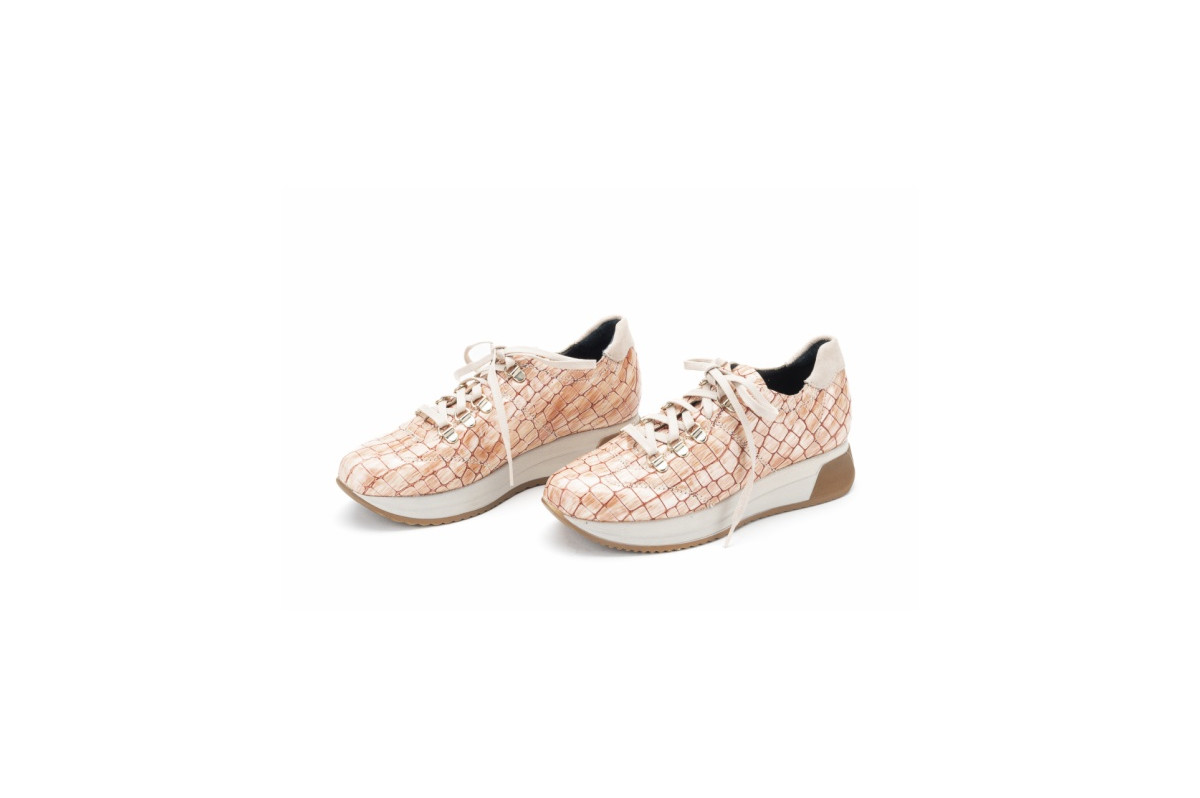 Baskets confortables en cuir effet croco - Orange - Lince