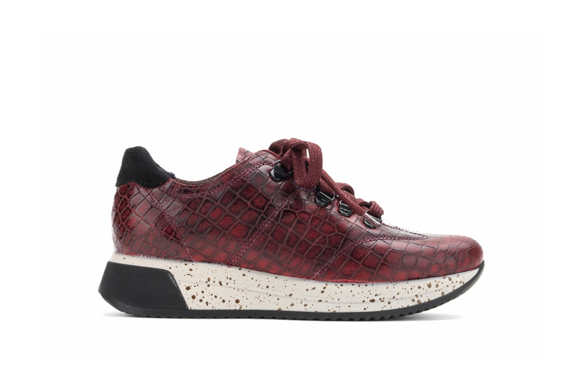 Baskets confortables en cuir effet croco - Bordeaux - Lince