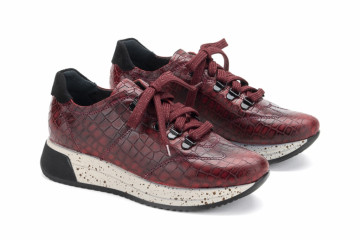 Baskets confortables en cuir effet croco - Bordeaux - Lince