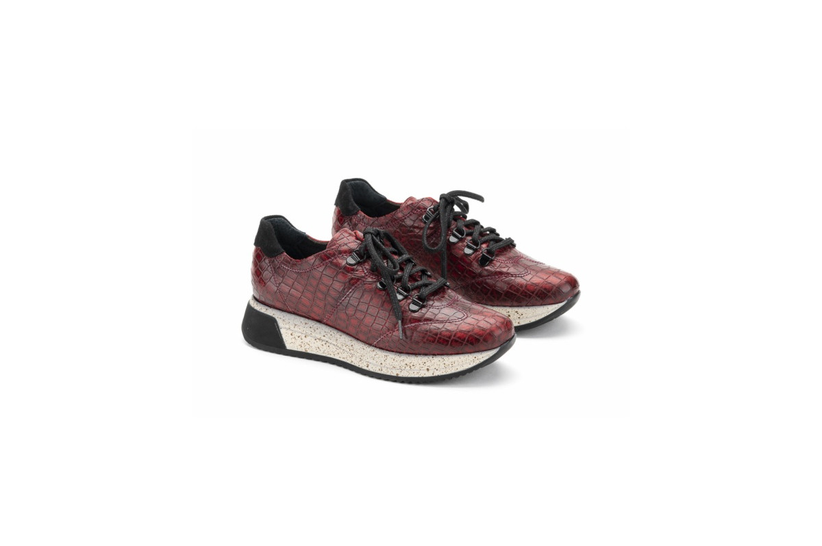 Baskets confortables en cuir effet croco - Rouge - Lince