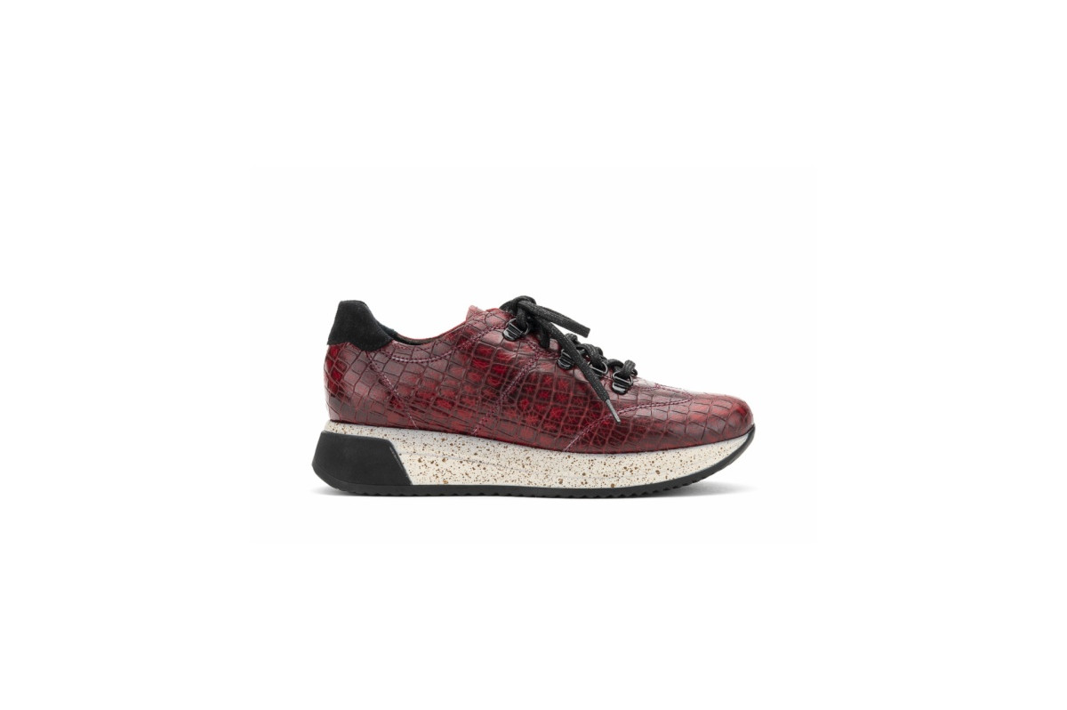 Baskets confortables en cuir effet croco - Rouge - Lince