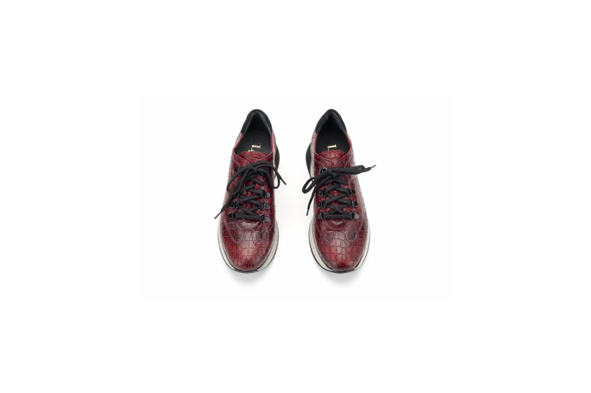 Baskets confortables en cuir effet croco - Rouge - Lince