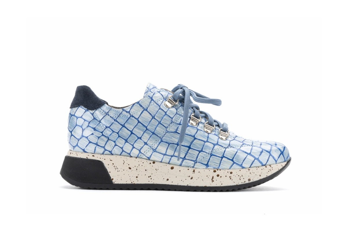 Baskets confortables en cuir effet croco - Bleu - Lince