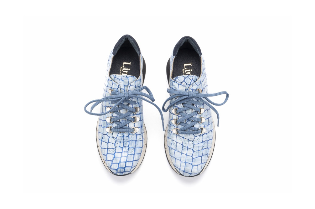 Baskets confortables en cuir effet croco - Bleu - Lince