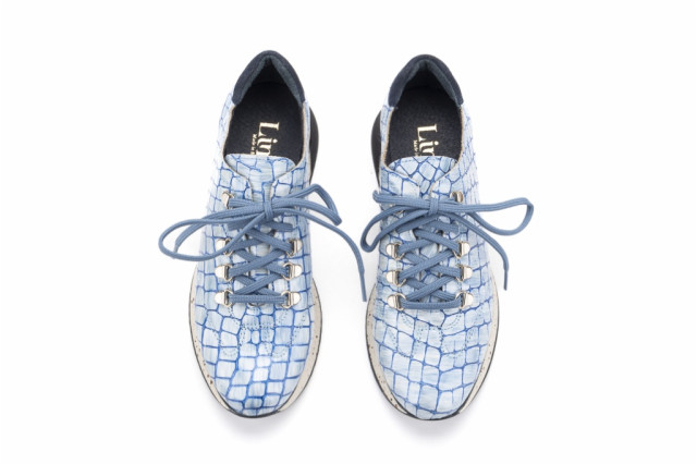 Baskets confortables en cuir effet croco - Bleu - Lince