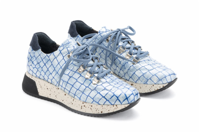 Baskets confortables en cuir effet croco - Bleu - Lince