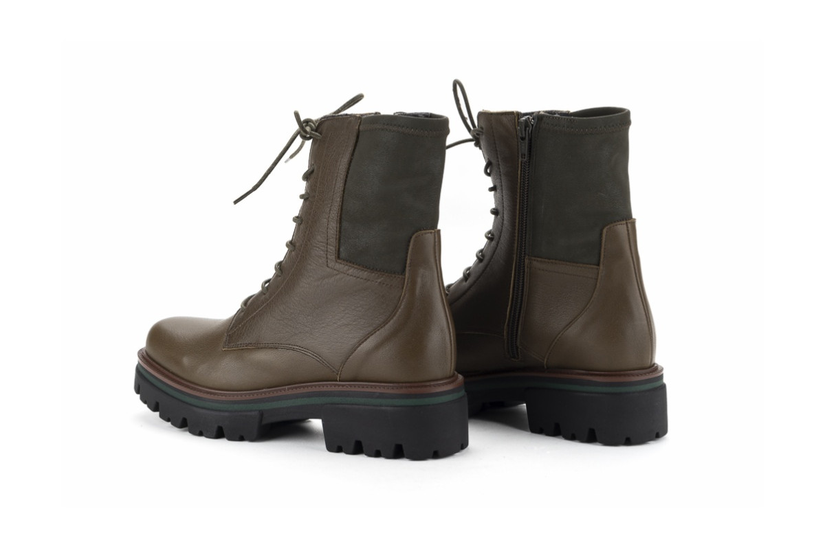 Bottines à lacets et élastiques en cuir - Kaki - Lince