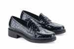 Mocassins en cuir effet croco - Bleu Marine - Lince