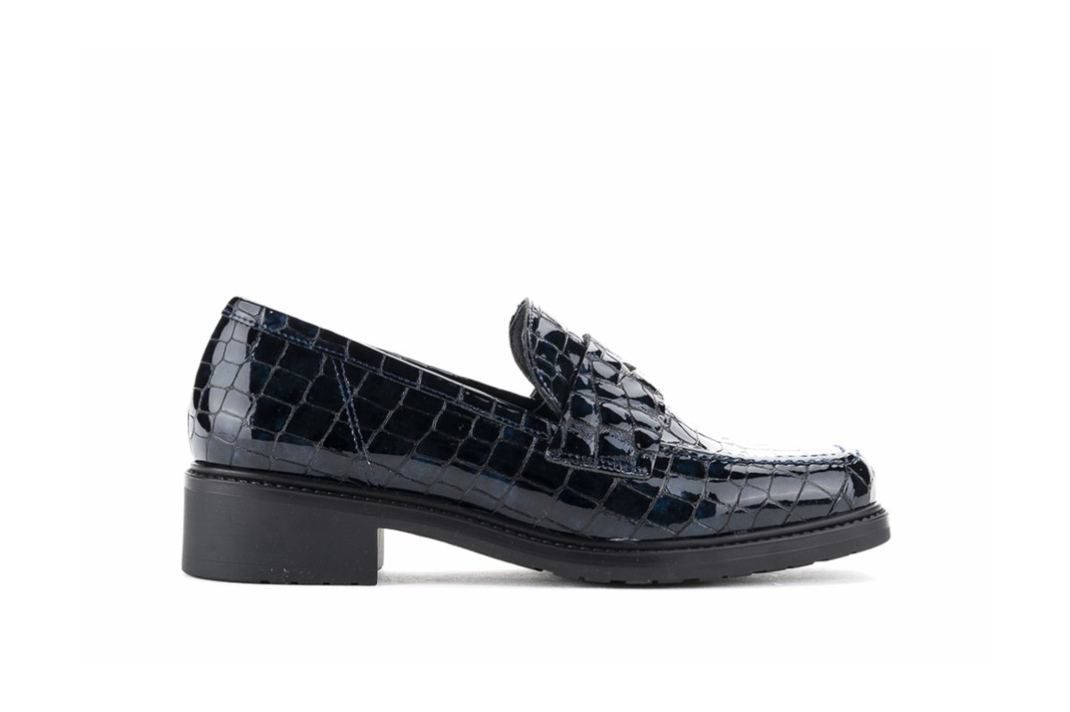 Mocassins en cuir effet croco - Bleu Marine - Lince