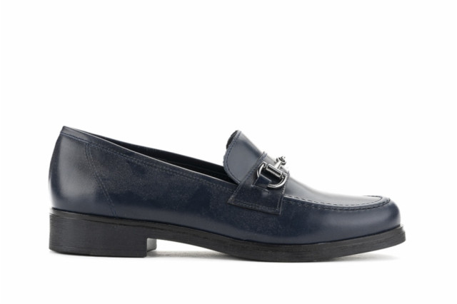 Mocassins en cuir de belle qualité à boucle - Bleu Marine - Lince