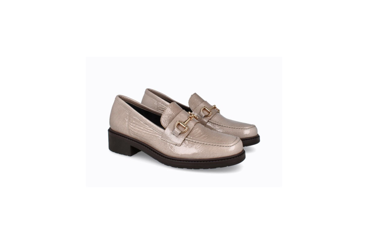 Mocassins en cuir verni à boucle - Beige - Lince