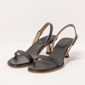 Sandales en cuir à petit talon entonnoir - Noir - Neosens