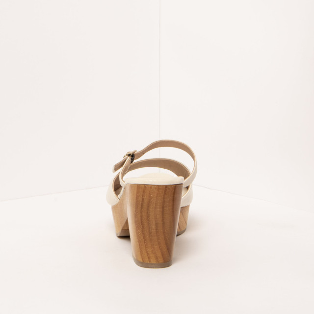 Mules en cuir à talon en bois plateforme - Beige - Neosens