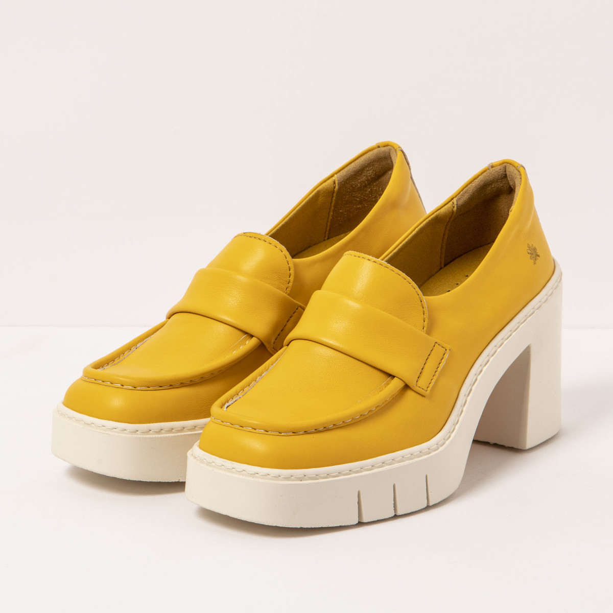 Mocassins à talon en cuir semelle crantée - Jaune - art